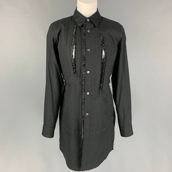COMME des GARCONS Size M Black Cotton Ruffled Long Blouse - Picture 1 of 7